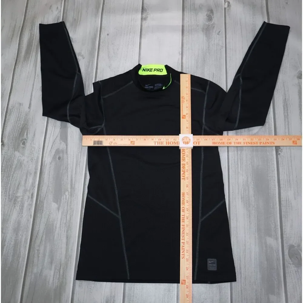 Nike Pro Dri Fit Fitted Men's Long Sleeve Shirt Size Medium Black/Green